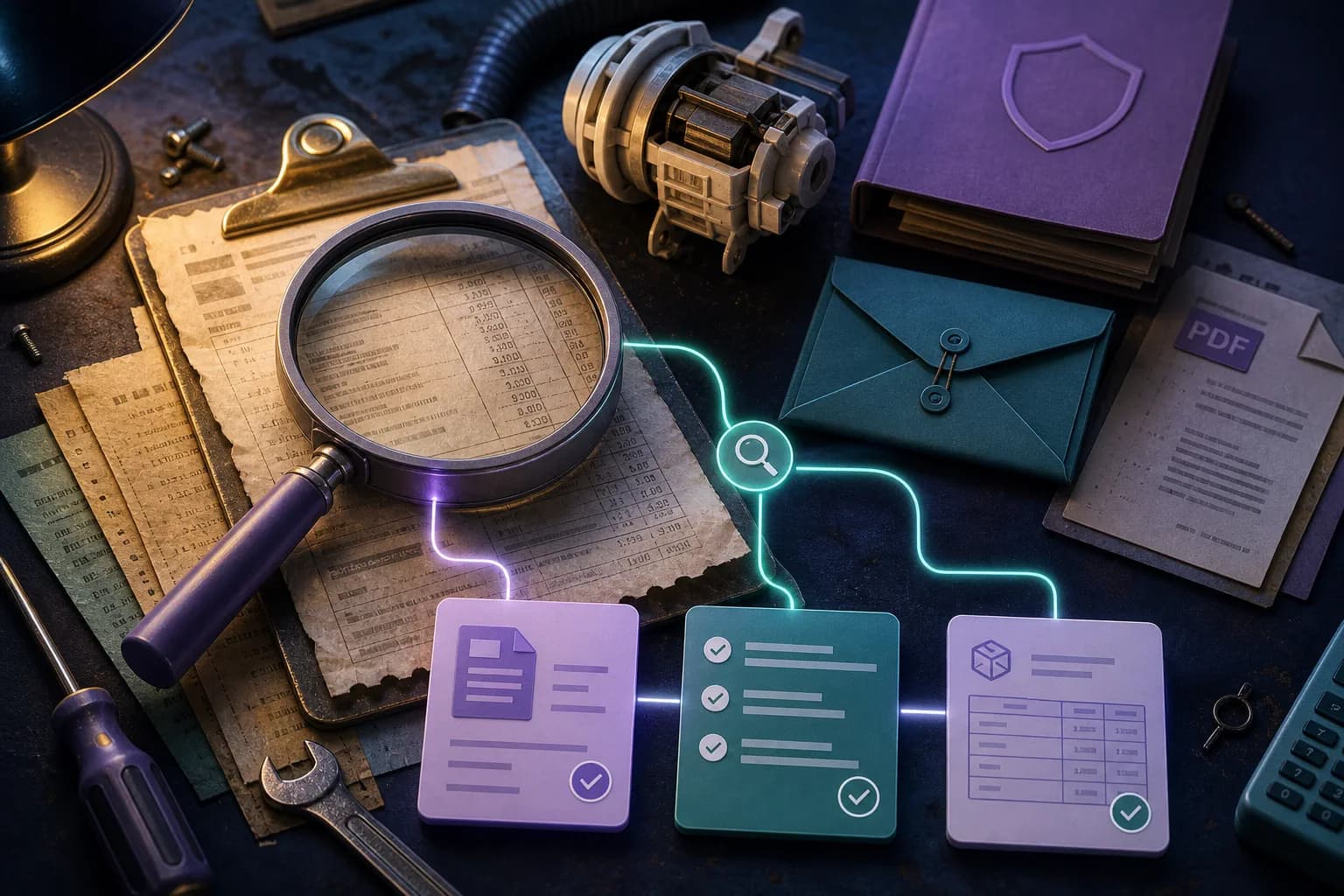 Old and new maintenance documents connected into a focused repair evidence package.