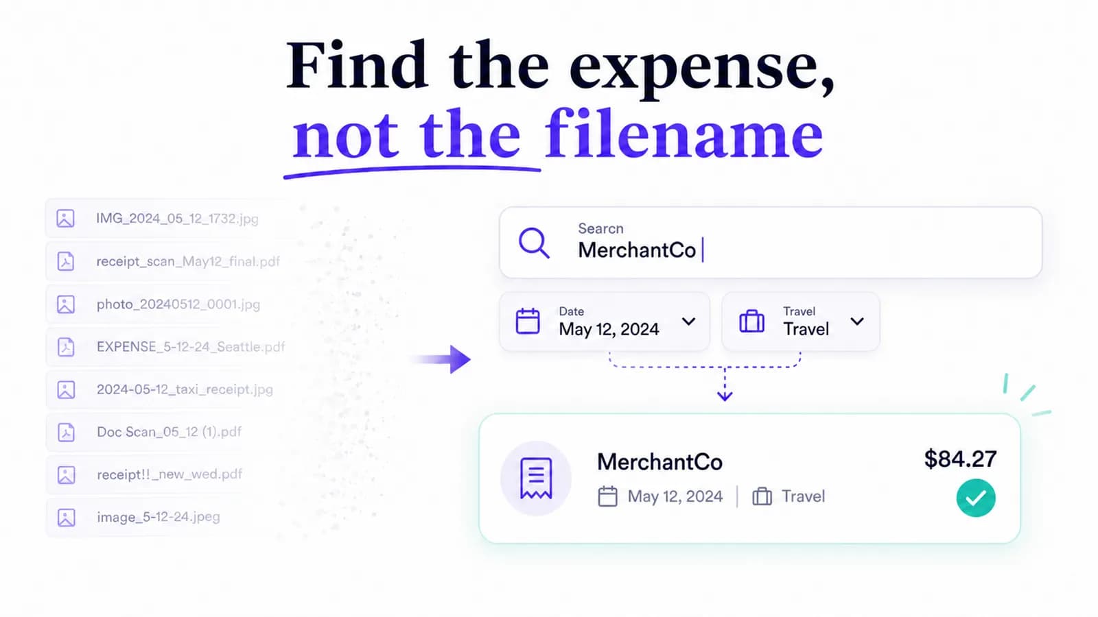 An old expense found through recognized details rather than the original invoice filename.